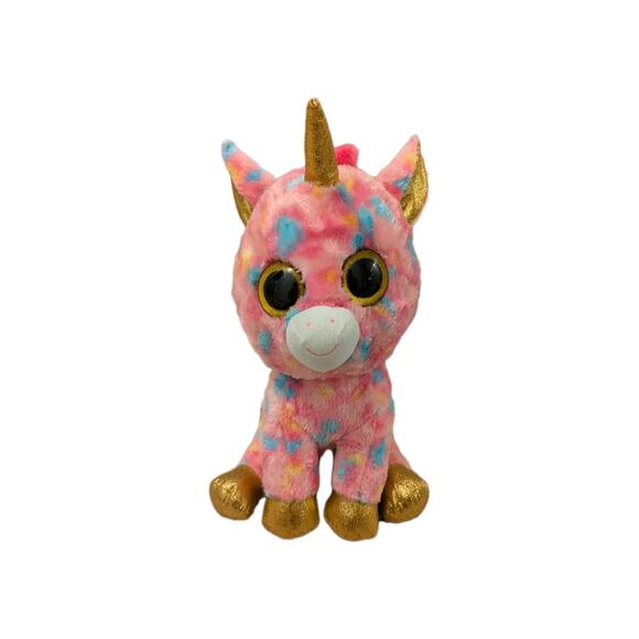 Ty Beanie Boo FANTASIA JUMBO Pink Gold Glitter Unicorn‎ Large 17" Plush Stuffed - Picture 1 of 5